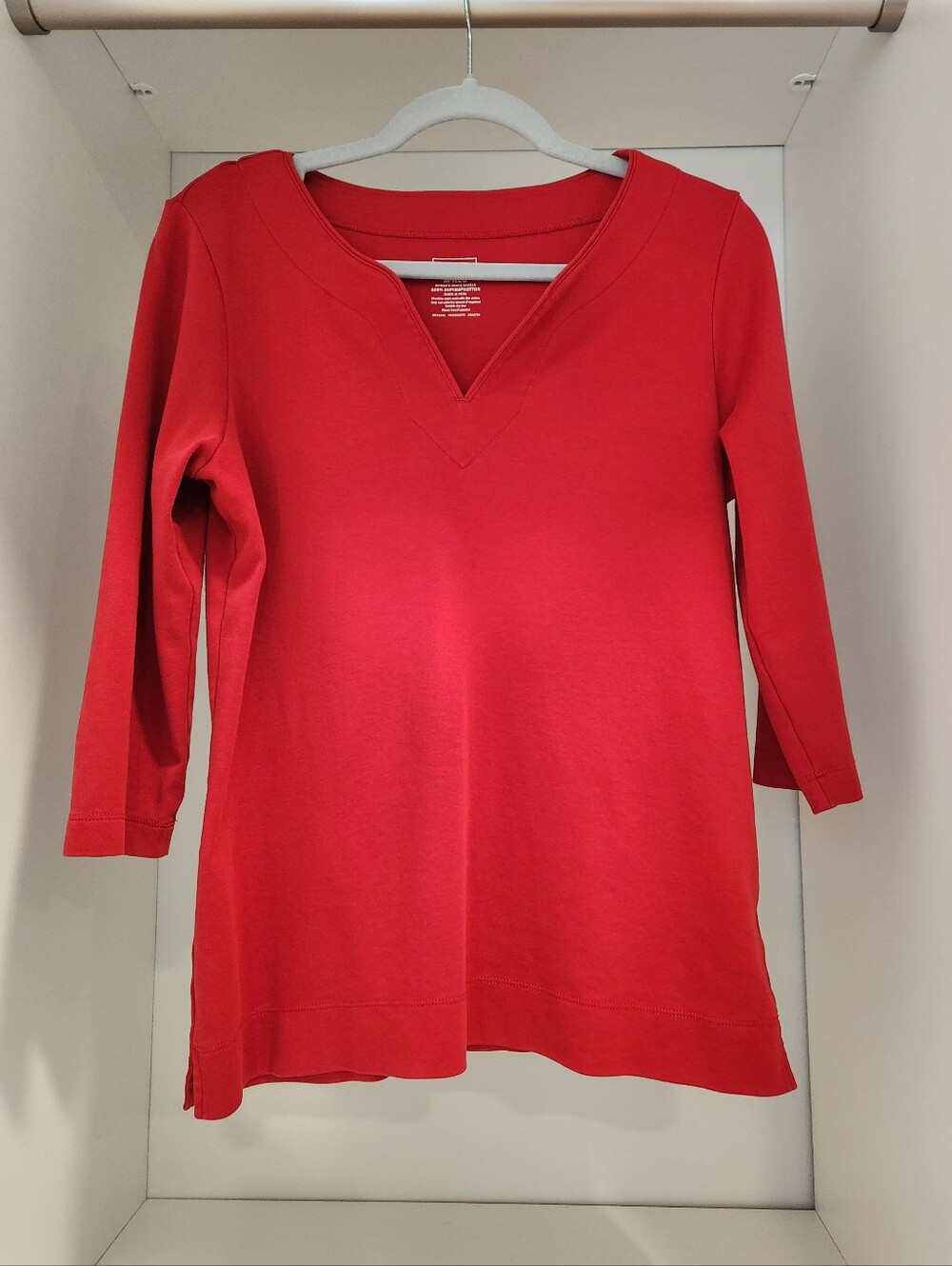 LL Beans Women's Pima Cotton Tunic 3/4 Sleeves With Split Neck
